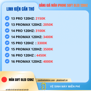 Giá thay màn hình soft oled 120hz iphone 13pro, 13promax, 14pro, 14promax, 15pro, 15promax, 16pro, 16promax