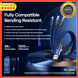Cáp 3 đầu sạc nhanh 6A chính hãng Remax